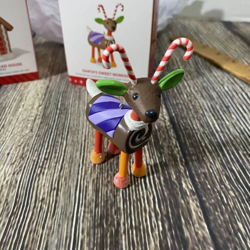 Hallmark Lot of 2 'Jolly Gingerbread House' & Santas Sweet Reindeer Ornaments